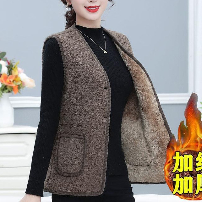 【加绒加厚】女士百搭皮毛一体羊羔绒马甲坎肩保暖洋气中老年毛马|undefined