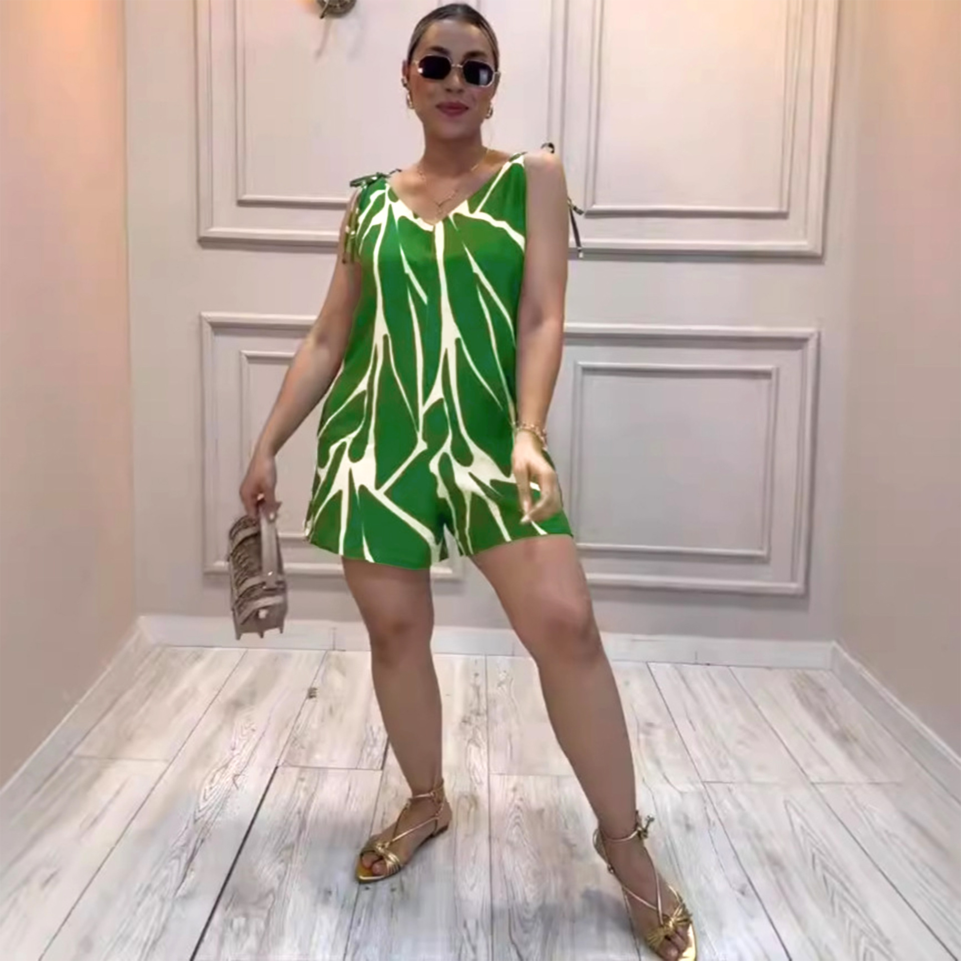 Sexy Printed Lace up Loose Jumpsuit