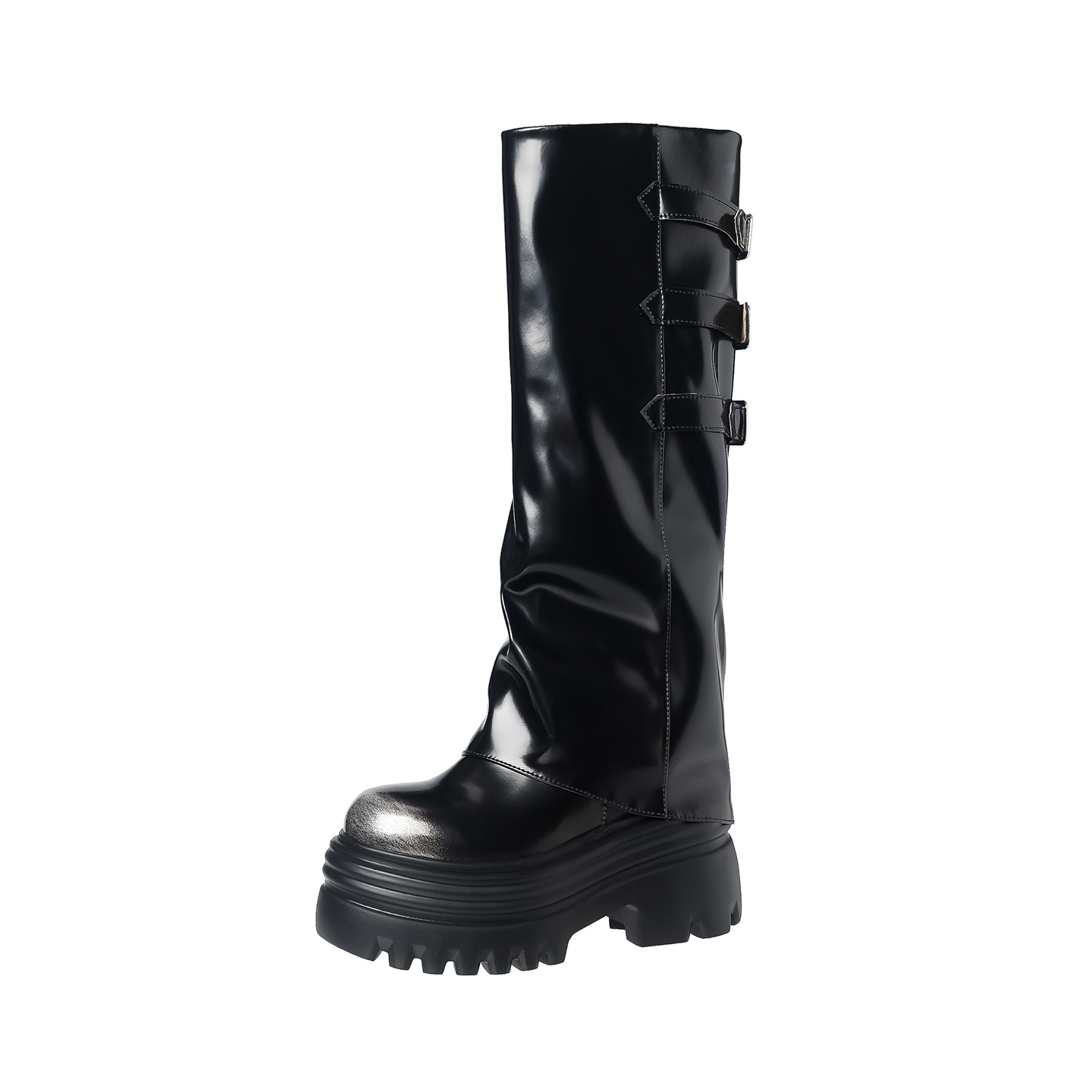 Boot nữ cổ cao ôm bắp chân da thật đế dày tăng chiều cao 15cm gót chunky — Lớp lót đơn màu trắng nhạt 12cm, Lớp lót đơn màu nâu 15cm, Màu đen đơn 12cm, Lớp lót nhung màu nâu 12cm