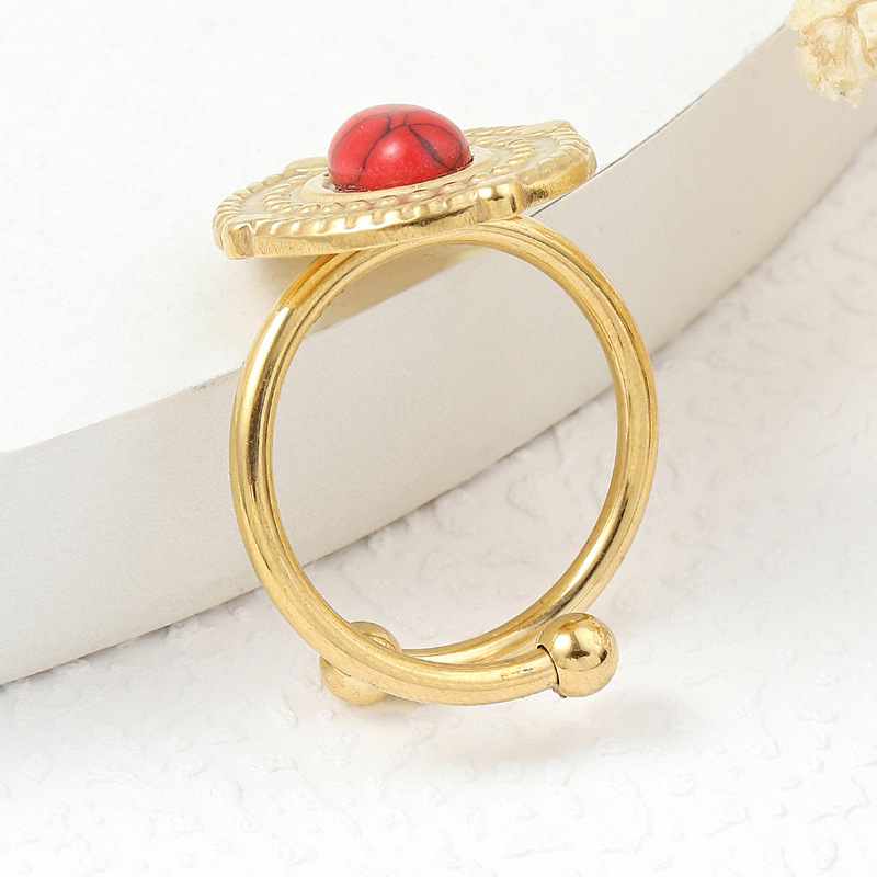 Transfronterizo de acero inoxidable de lujo de luz de la joyería hidráulica marca de soldadura redonda con incrustaciones de color turquesa abierto anillo de acero de titanio ventas directas de la fábrica