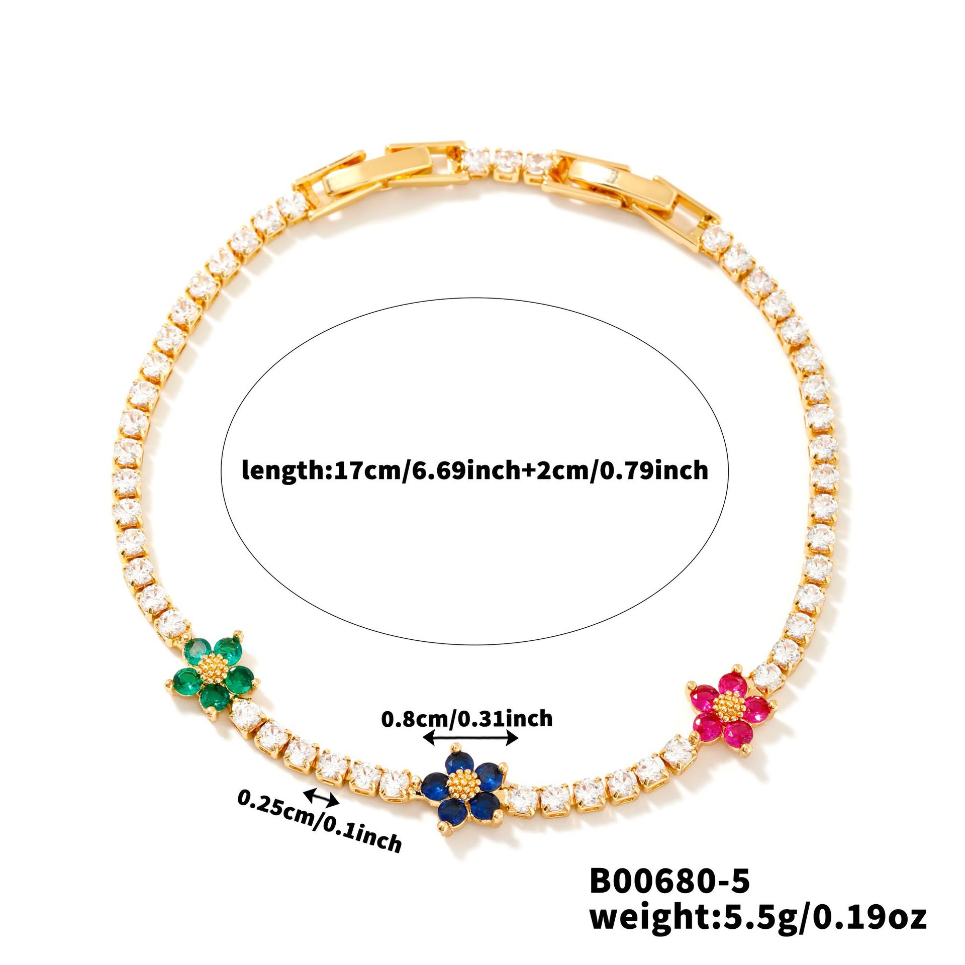 Women's Gender Wholesale Jewelry Sweet Flower Copper Tennis Chain Bracelets