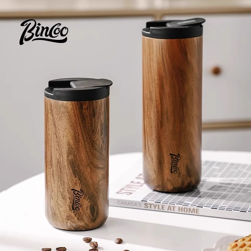 Bincoo复古咖啡杯木纹新款保温杯车载男士便携挂耳咖啡随行杯水杯|undefined