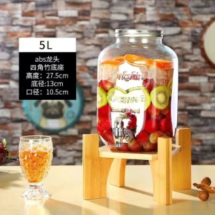 Entrega de 48 horas en nombre de la botella de vino de vidrio para el hogar con grifo, botella de agua fría, barril de bebidas propias, barril de cerveza, contenido de té de frutas