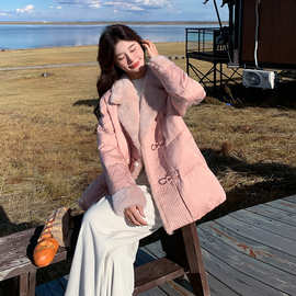 粉色新中式国风羽绒服女冬季2025新款高级感小个子加厚面包服外套