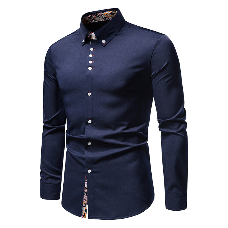 Men's Solid Color Patchwork Blouse Men's Clothing display picture 2