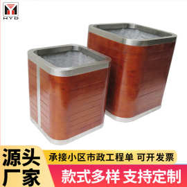 户外防腐木花箱园艺景观不锈钢包边花盆小区景区商业街售楼部花钵