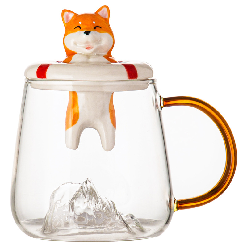 Borosilicato taza Linda taza con tapa de los hombres y mujeres taza de té café Shiba Inu Husky taza regalo