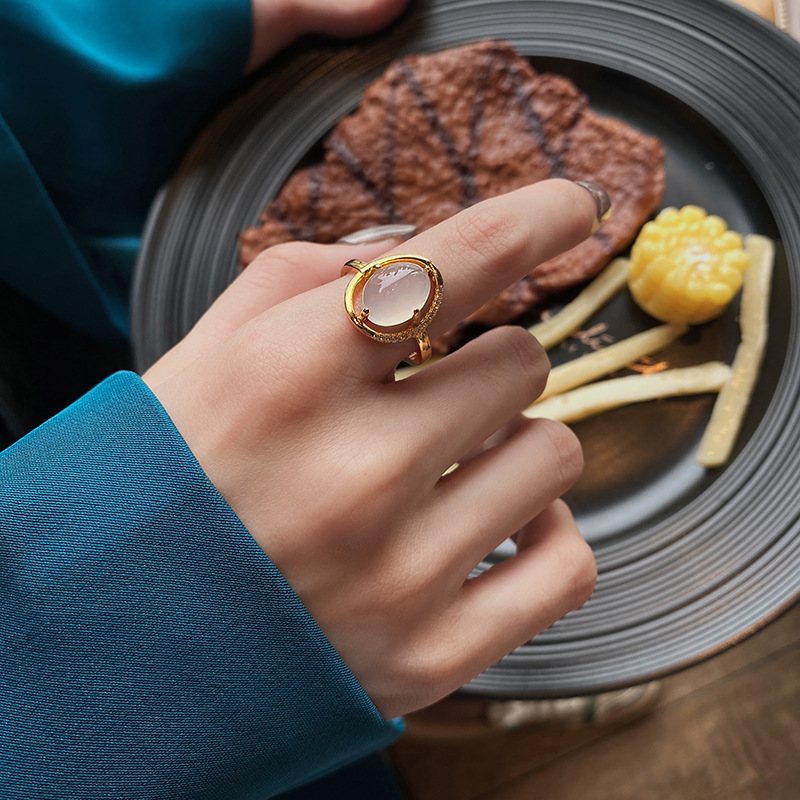 Korean light luxury niche opening index finger ring trendy opal ring female