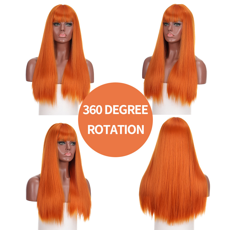 Synthetische Perücke für Damen, langes glattes Haar, Kunstfaser, Hochtemperatur-Seide, flauschig und modisch, voll_voghion.com