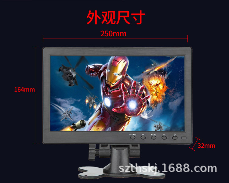10.1inch Inch Small Monitor for Car with Hdmi+Vga+Av+Usb for Playing Movies, Music, and Images in the Car