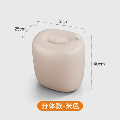 Car inflatable bed footrest, rear seat gap pad, car rear seat gap pad, inflatable in-car rest cushion (Vehicle-mounted inflatable bed) - split-round-stool-single-pack-beige