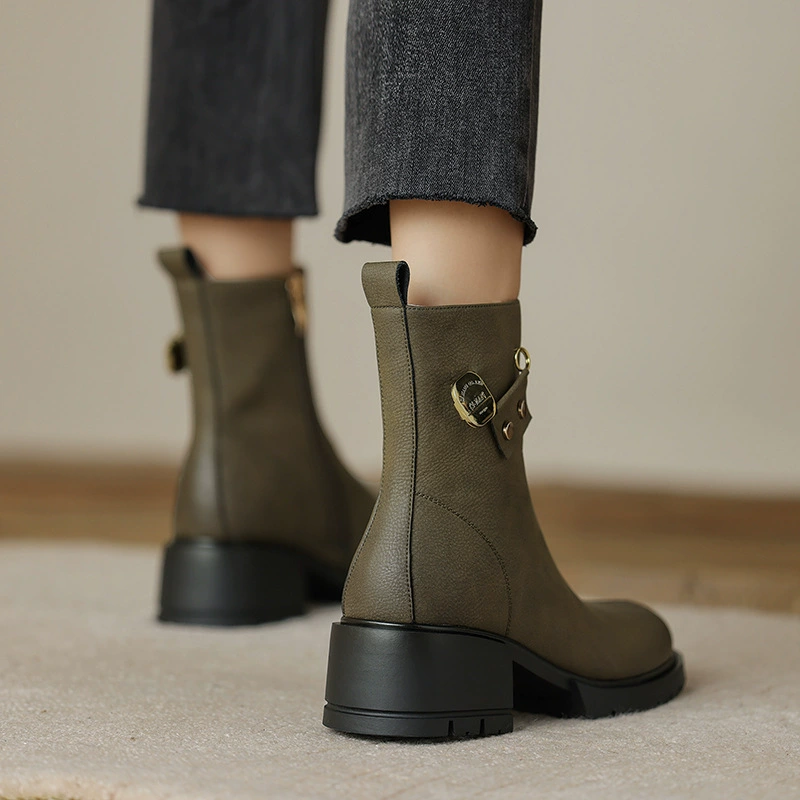 Ботильоны на толстом каблуке в британском стиле в стиле ретро, женские новые осенне-зимние модные сапоги из натуральной кожи 2022 года, голые сапоги на массивном каблуке