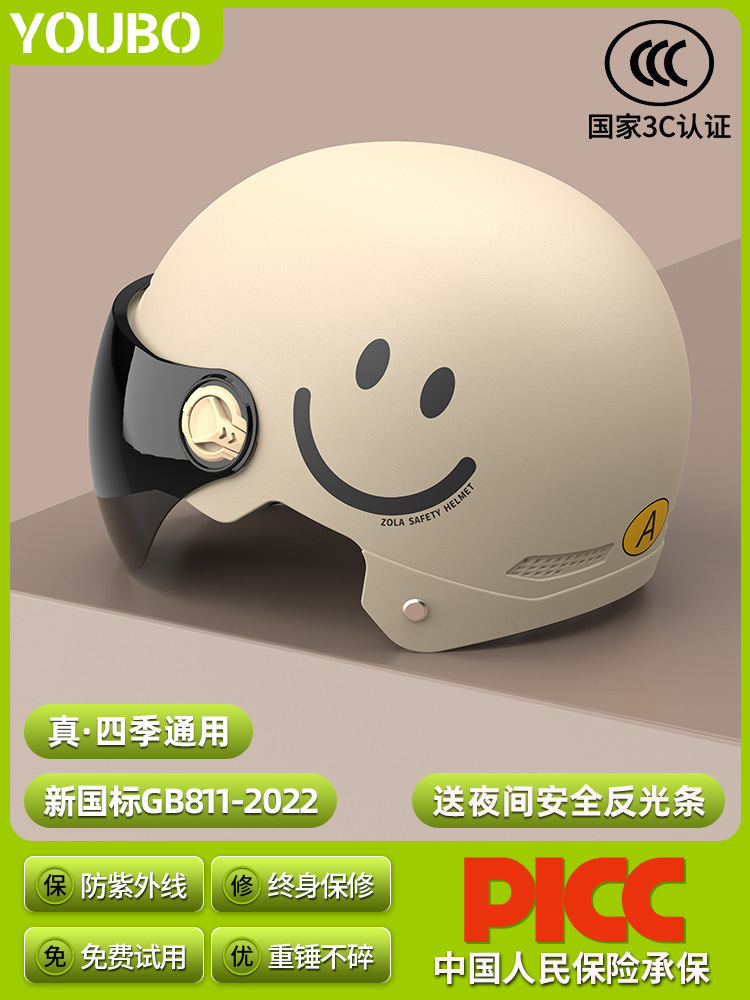 Motuoche Electric Vehicle Helmet 3C Certified For Men Women Motorcycle Sunscreen (Car helmet) - 3c-khaki-bear-transparent-short-visor-new-national-standard-class-a