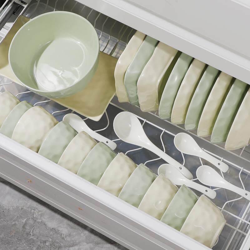 Household Cream-Style 10-Person Dinnerware Set Ceramic Rice Bowls Square Plates Creative Large Soup Bowls Fish Plates