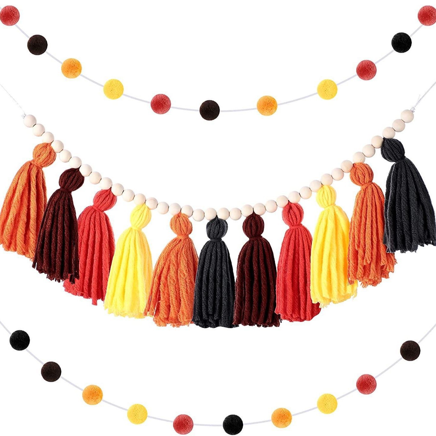 Decoración Colgante de Pared Tejida con Cuentas de Madera, Estilo Nórdico, con Borlas y Pompones, Juego Completo, 2026