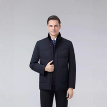 2025冬男士羽绒服中年可拆内胆水貂毛立领短款休闲白鸭绒经典外套