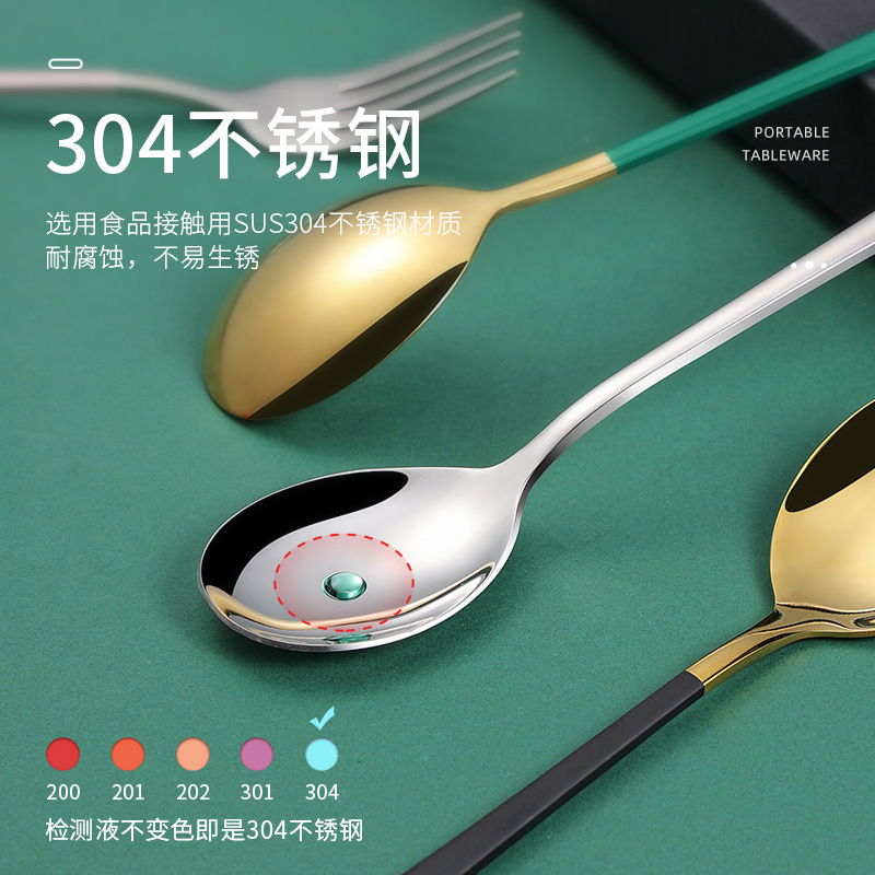 304 de acero inoxidable vajilla estilo coreano palillos conjunto de tres piezas traje portátil estudiante comedor al aire libre logotipo impreso