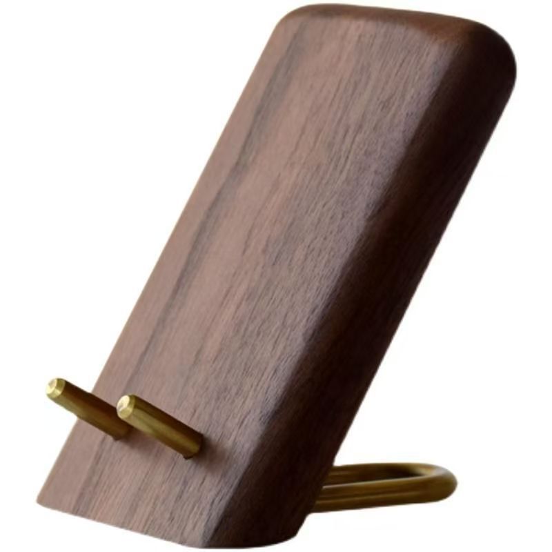 Base de soporte para teléfono móvil de madera maciza de nogal negro norteamericano y latón, adorno retro creativo, soporte de escritorio para teléfono.