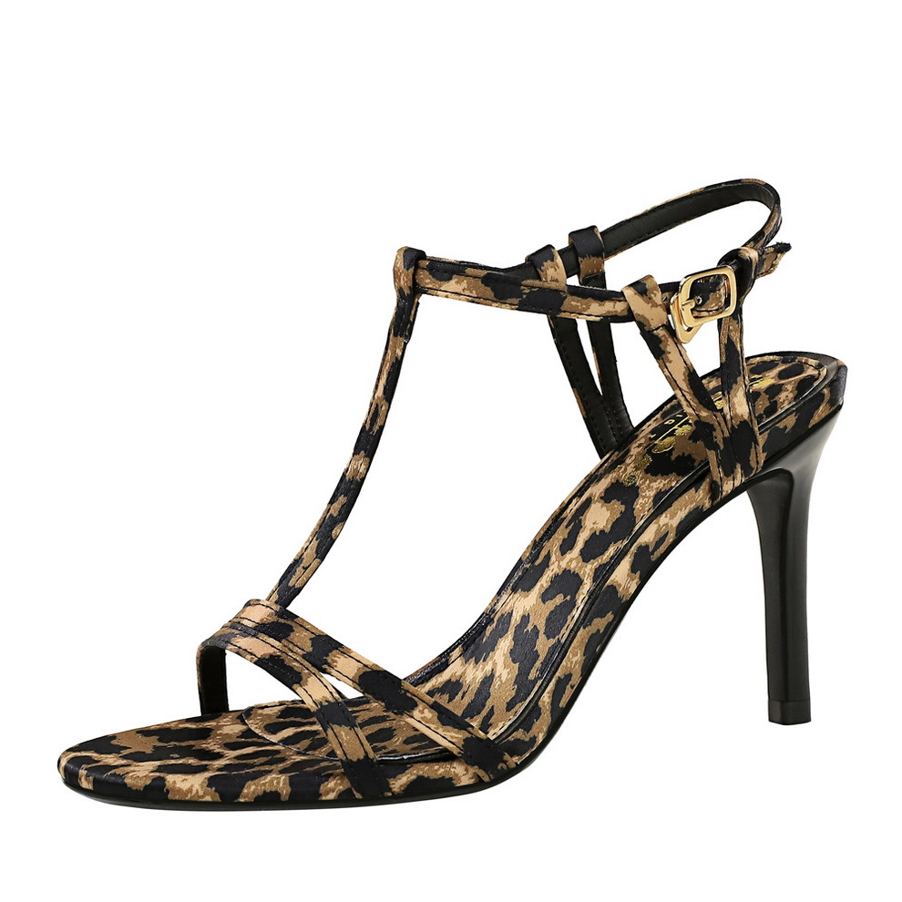 126-A17 leopard print one-piece sexy high-heeled sandals, super high heels, slim heels, open toed sandals, elegant women's shoes