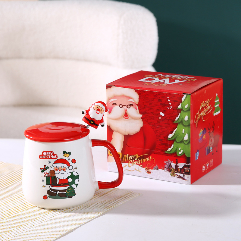 越境創意クリスマスプレゼントサンタクロースマグカップ蓋付きスプーン高顔値陶磁器カップ実用お土産|undefined