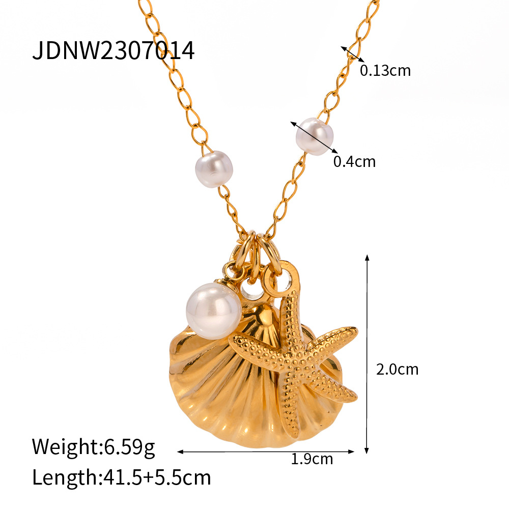 Anillo de conchas de oro transfronterizas de Europa y Estados Unidos colgante de perlas de estrellas de mar collar de perlas de moda simple anillo marino