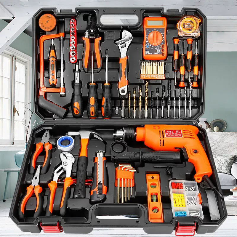 Tools set handmade, electric drill, universal carpentry for repair