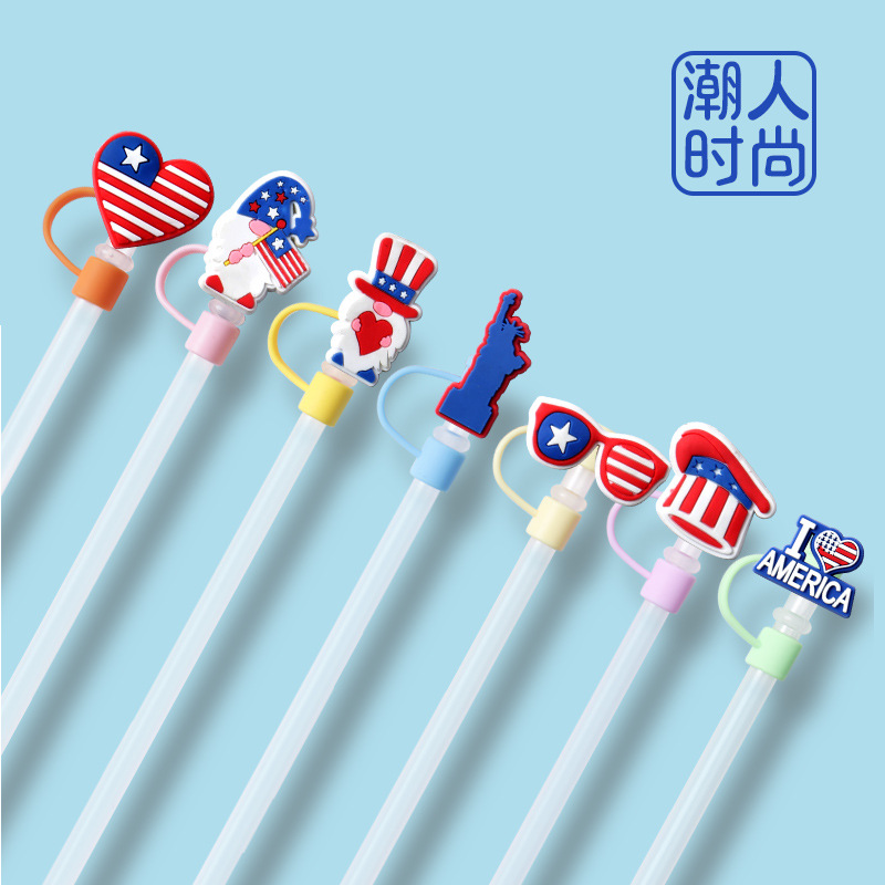 Transfronterizo Amazon venta caliente de dibujos animados gorra de paja de silicona gorra de polvo cubierta de polvo cubierta de paja de bebida de dibujos animados en stock