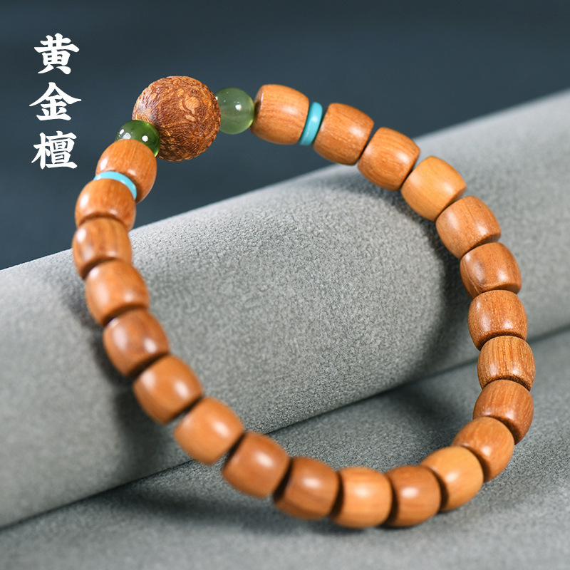 墨西哥黄花梨黄金檀木桶珠8mm手串雕龙男女文玩念珠佛珠中国风