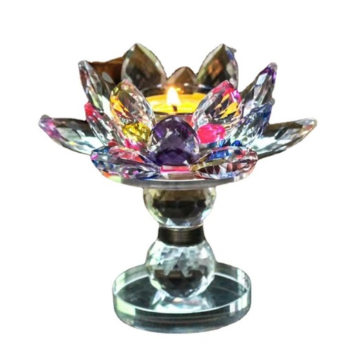 厂家批发高脚水晶莲花烛台酥油灯座水晶莲花摆件两个球莲花蜡烛台