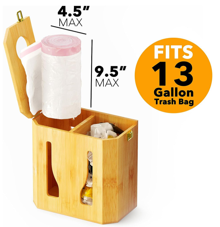 Bamboo kitchen garbage bag storage rack, wall hanging