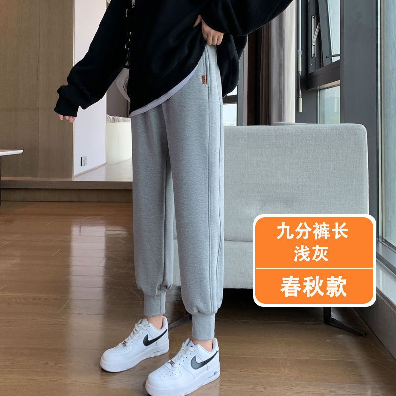 加绒卫裤女冬季外穿哈伦休闲裤子宽松束脚小个子灰色运动裤女秋冬|undefined