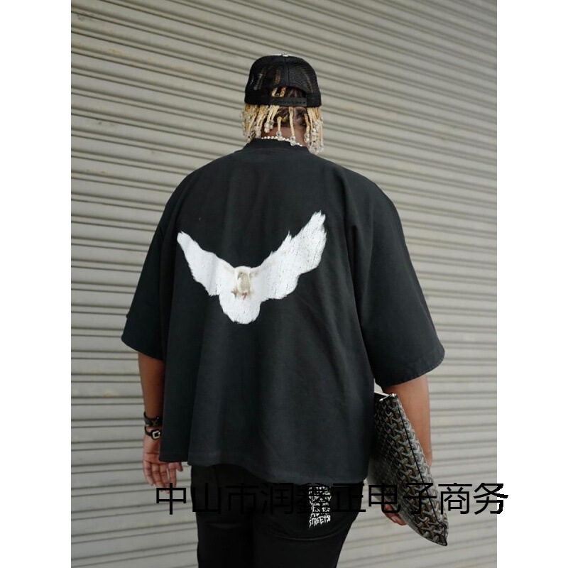 Europe and the United States cross-border YEEZY kanye Kanye tripartite joint blockbuster pigeon printing men's loose short-sleeved T-shirt tide