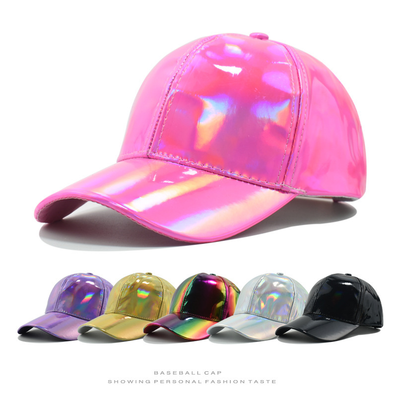 European and American trend new PU leather colorful baseball cap men's street personality cap women's curved brim face small hat