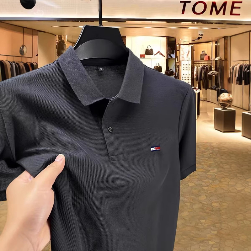 American Tommy 100% Pure Cotton Short-Sleeved Polo Shirt for Men 2026 New Style Loose Lapel Business Casual Middle-Aged T-Shirt
