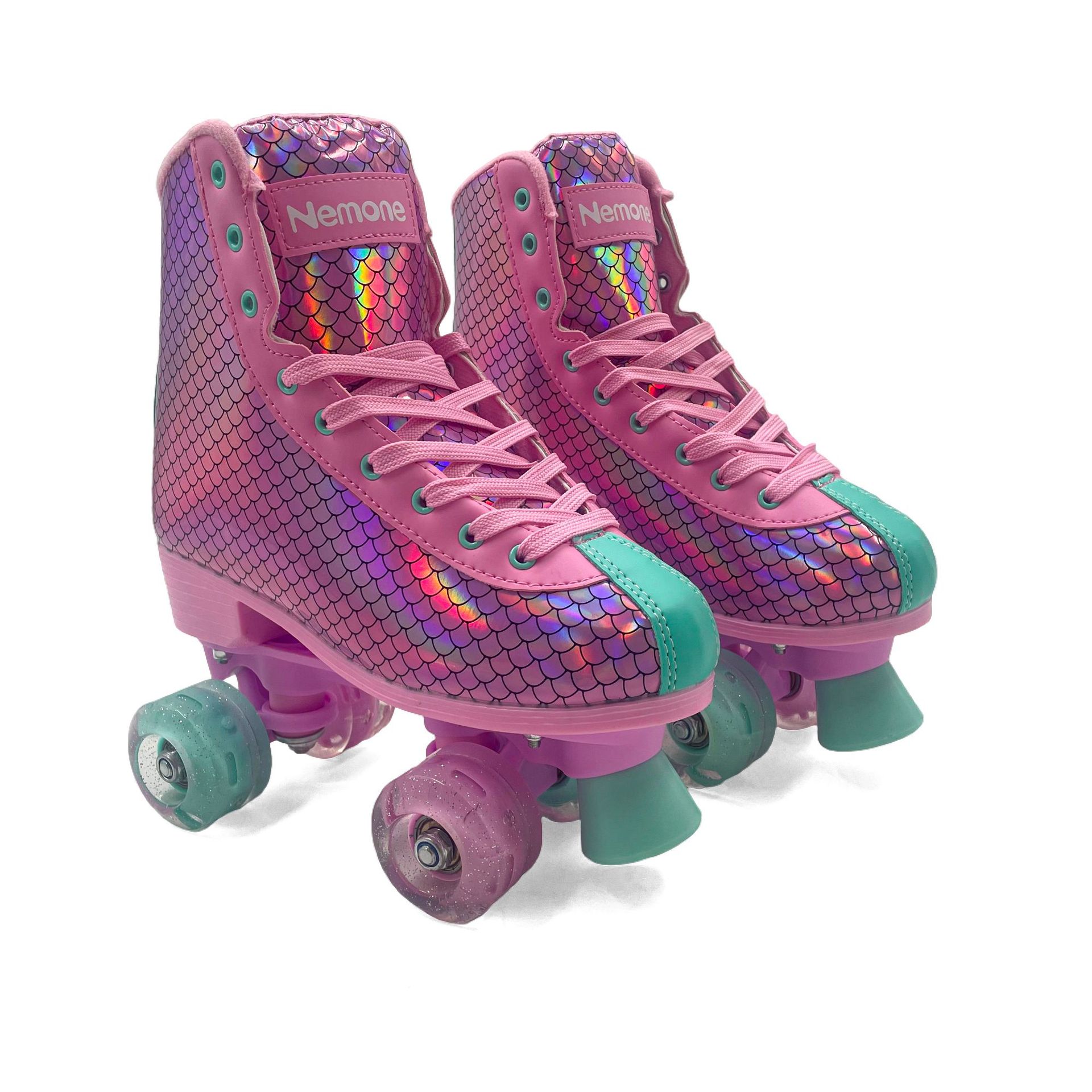 New Fish Scale High-End Double-Row Roller Skates with Four Wheels and Front Brake Roller Skates for Men and Women, Universal Roller Skates for Beginners