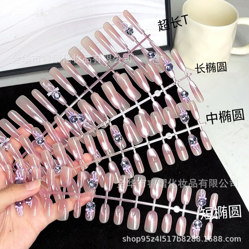 30 Pieces of Coded Strips for Wearable Nails, Purple Rose Glass Beads, Cat-Eye Short Style, Handmade Pre-Made Nail Patches 30 Pieces of Coded Strips for Wearable Nails, Purple Rose Glass Beads, Cat-Eye Short Style, Handmade Pre-Made Nail Patches