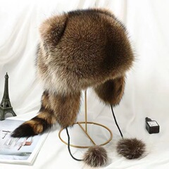 冬の新型アライグマの帽子は耳のファッションのしっぽの男女の帽子の雷の前線の帽子を保護します。