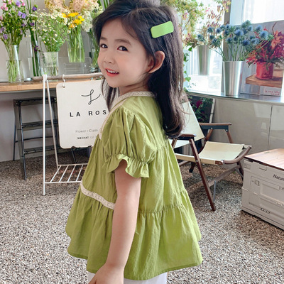 2022 Summer wear girl new pattern Children's clothing children Korean Edition Baby unlined upper garment Children Fashionable jacket baby Short sleeved coat