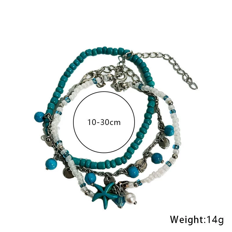 Летняя бирюзовая anklet браслет, пляжный набор, стиль бохо