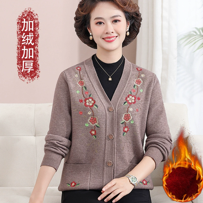 Модный мама осень и зима Новый вязаный кардиган для женщин среднего и пожилого возраста, женская одежда больших размеров, свободный свитер, Топ