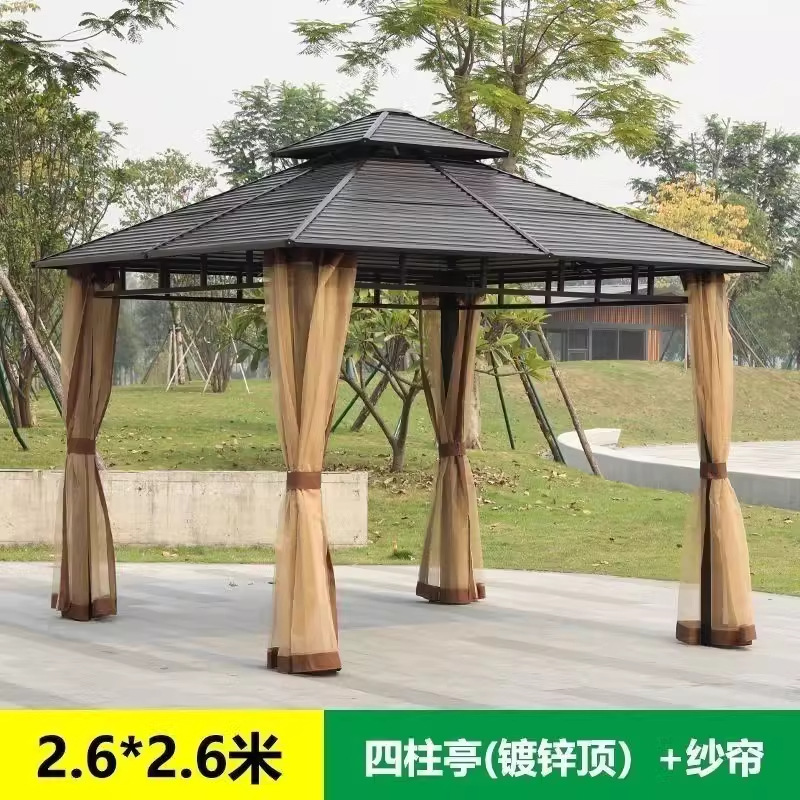 pabellón al aire libre techo galvanizado pabellón de cuatro pilares patio jardín terraza ocio sombrilla gran cobertizo