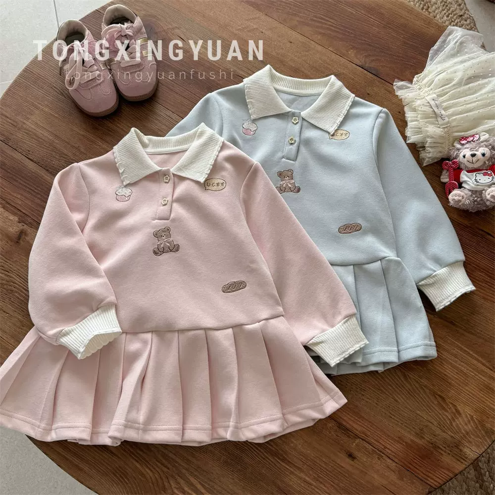 童星圆女童连衣裙秋装新款洋气女宝公主裙学院风儿童POLO裙春秋季