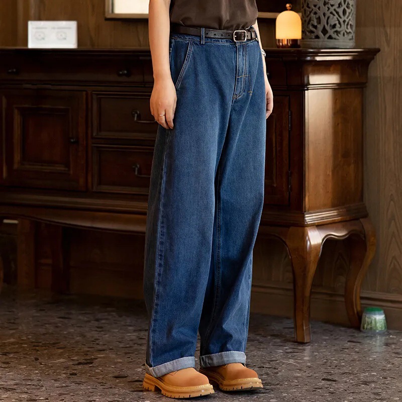 Loose High Waist Casual Straight New Jeans Denim Retro Trailing Slimming Wide Leg 2024 Autumn and Winter