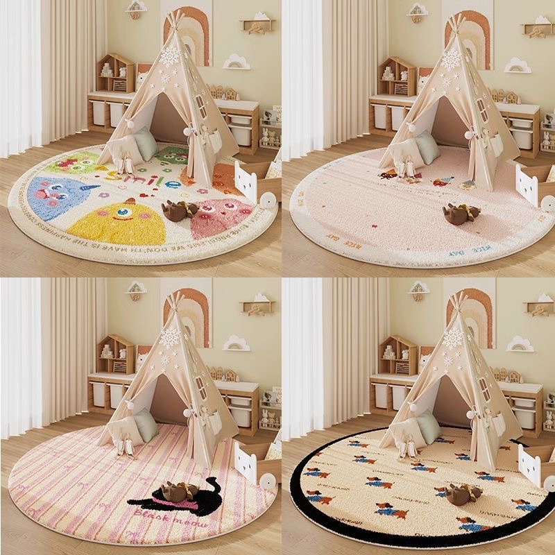 Children's Room Round Carpet Bedroom Bedside Decorative Floor Mat Imitation Cashmere Climbing Mat Learning Reading Area Layout Floor Mat