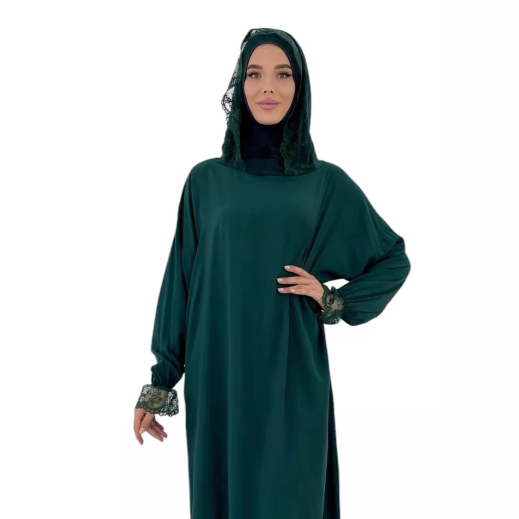 Langes Muslimisches Kleid Für Damen Mit Kapuze Einfarbig Weit_voghion.com