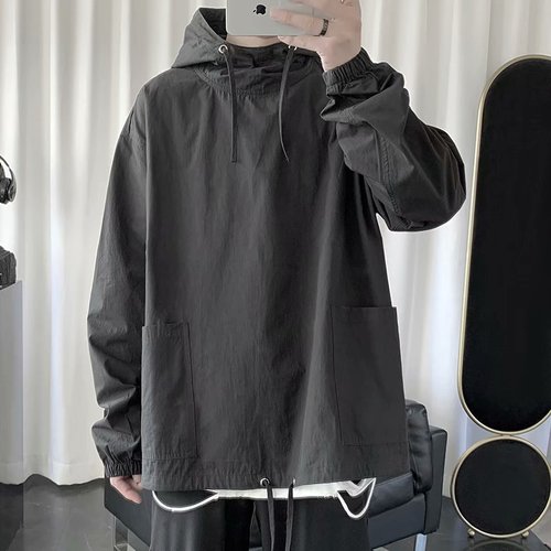 Dark Series Men's Hooded Sweatshirt, 2025 Summer Thin Original Hostel Style Hip-Hop Workwear Functional Streetwear Jacket