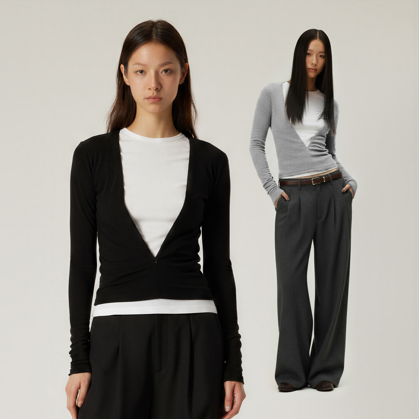 捷展女装|兰精天丝?可调节V领修身上衣25秋季新品收腰显瘦长袖T