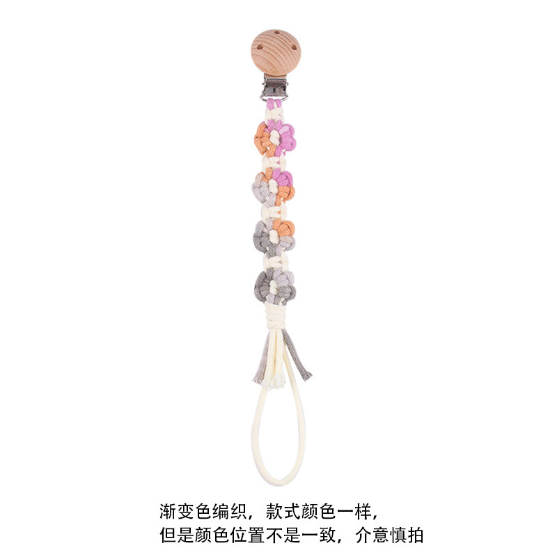 Productos para bebés Clip de chupete de haya Creativo Tejido a mano Estilo pastoral Cadena de chupete de margarita de color