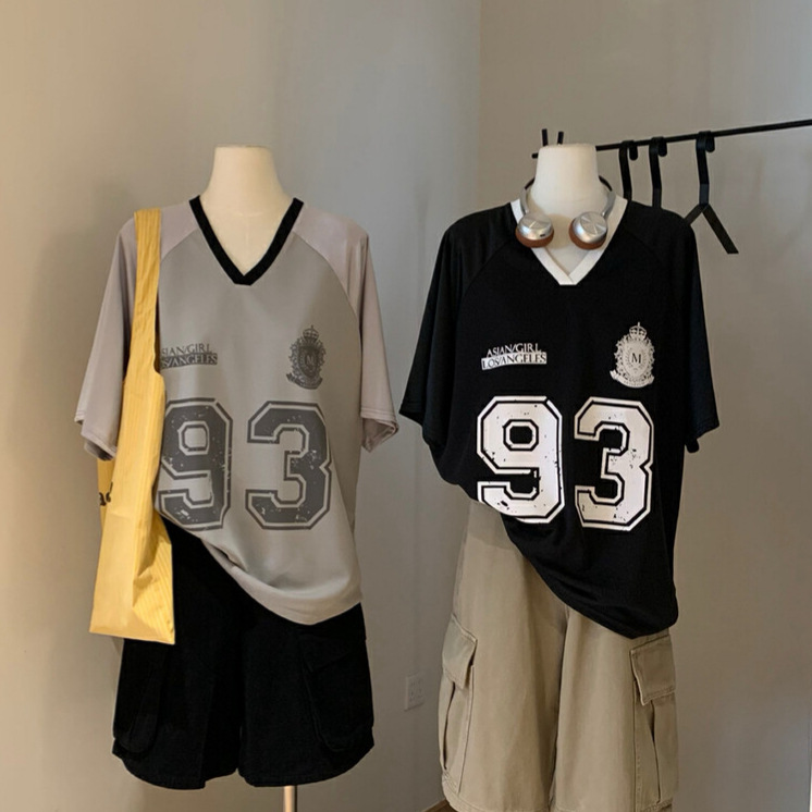 WGWE 夏女性アメリカンオールマッチレトロサテンステッチファッションジャージスタイルルーズトップ半袖 Tシャツ W6076