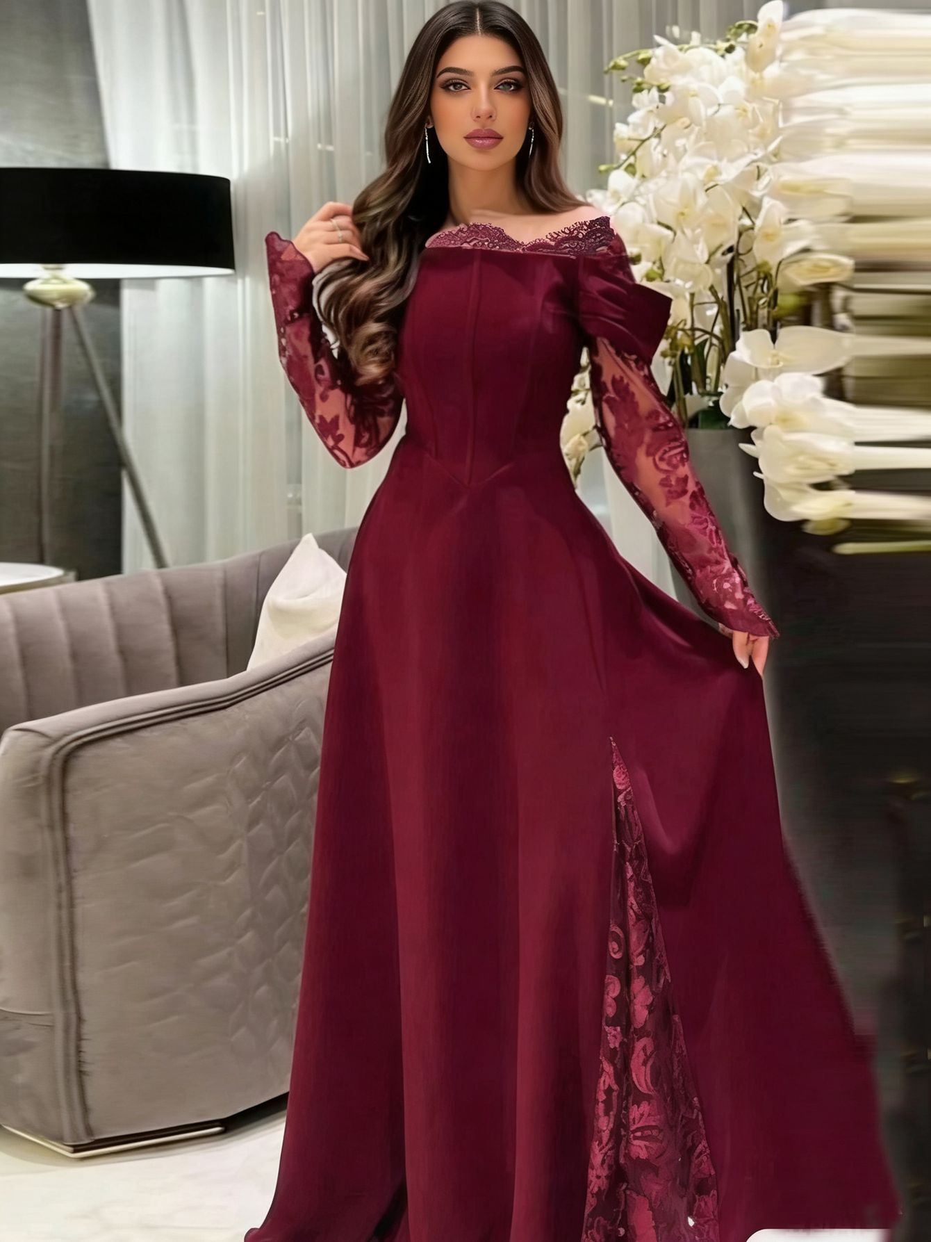 Comercio exterior europeo y americano talla grande nueva ropa de mujer wish Amazon eBay sexy encaje hueco manga larga falda lápiz image 5